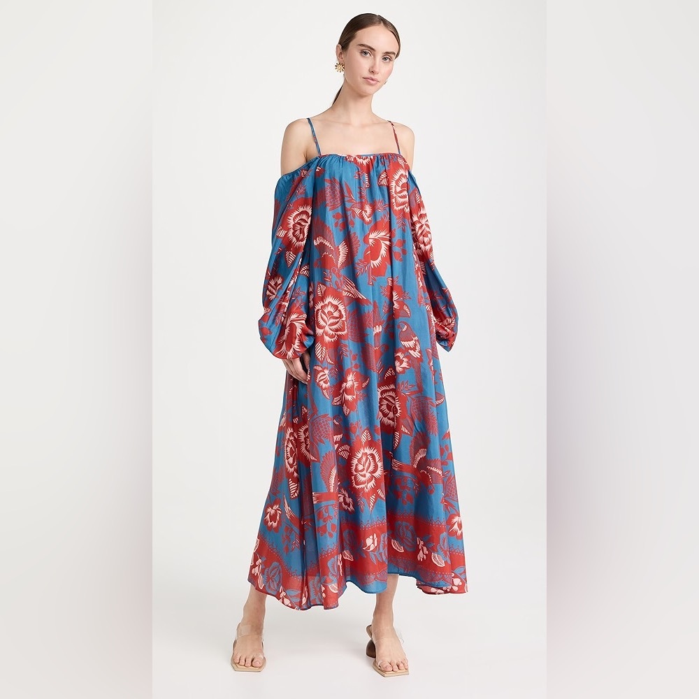 NWT FARM Rio Lace Garden Light Blue Off Shoulders Maxi Dress
